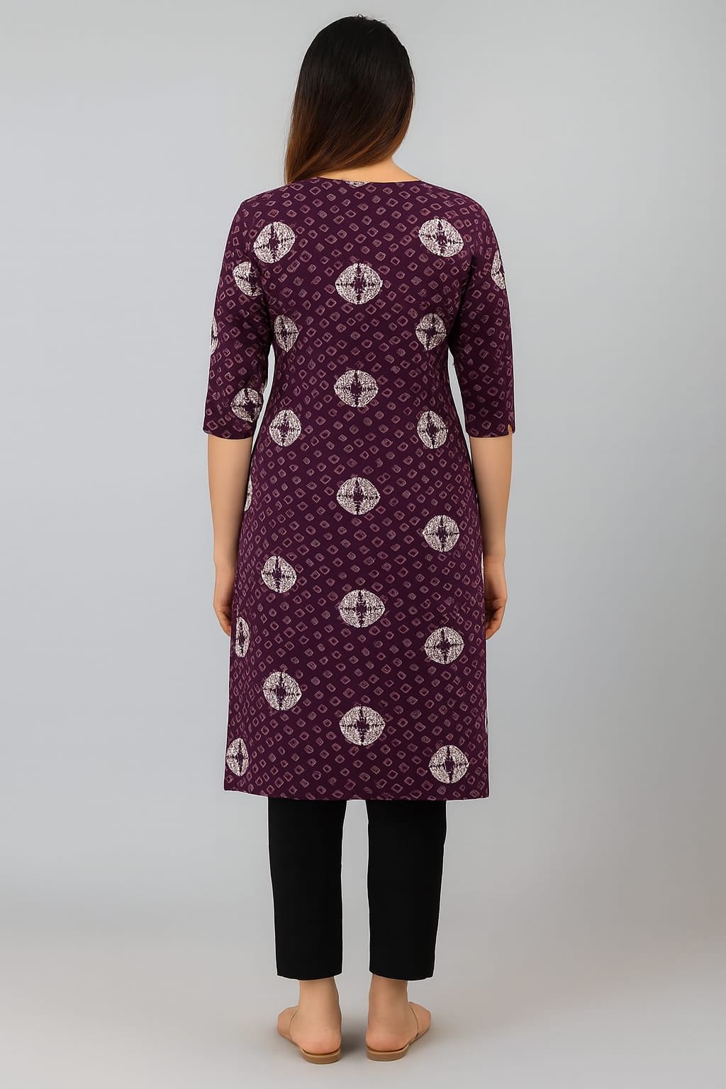 Women’s Rayon Printed Straight Kurti – Purple Ethnic Casual Wear with 3/4th Sleeves & Round Neck - Image 4