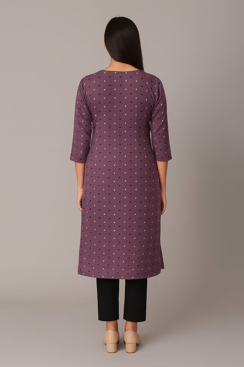 Women’s Rayon Printed Straight Kurti – Mauve Casual Ethnic Wear with 3/4th Sleeves & Round Neck - Image 2