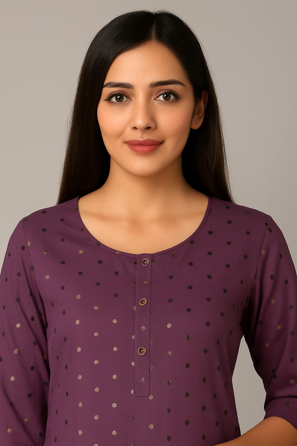 Women’s Rayon Printed Straight Kurti – Mauve Casual Ethnic Wear with 3/4th Sleeves & Round Neck - Image 3