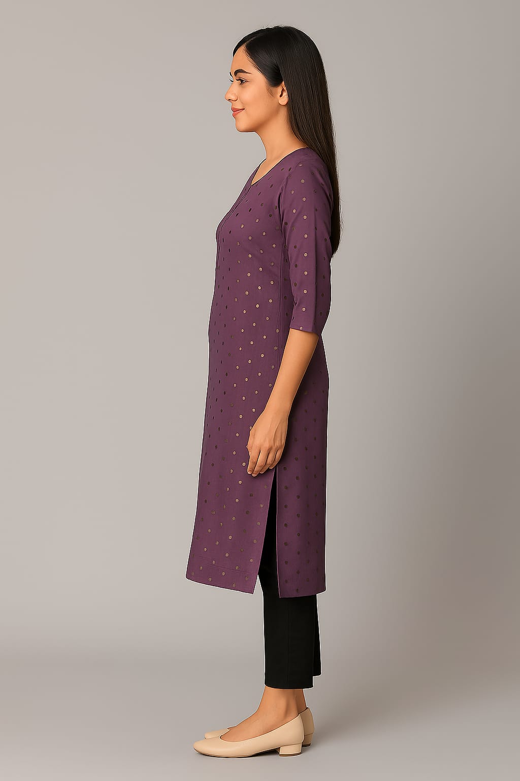 Women’s Rayon Printed Straight Kurti – Mauve Casual Ethnic Wear with 3/4th Sleeves & Round Neck - Image 4