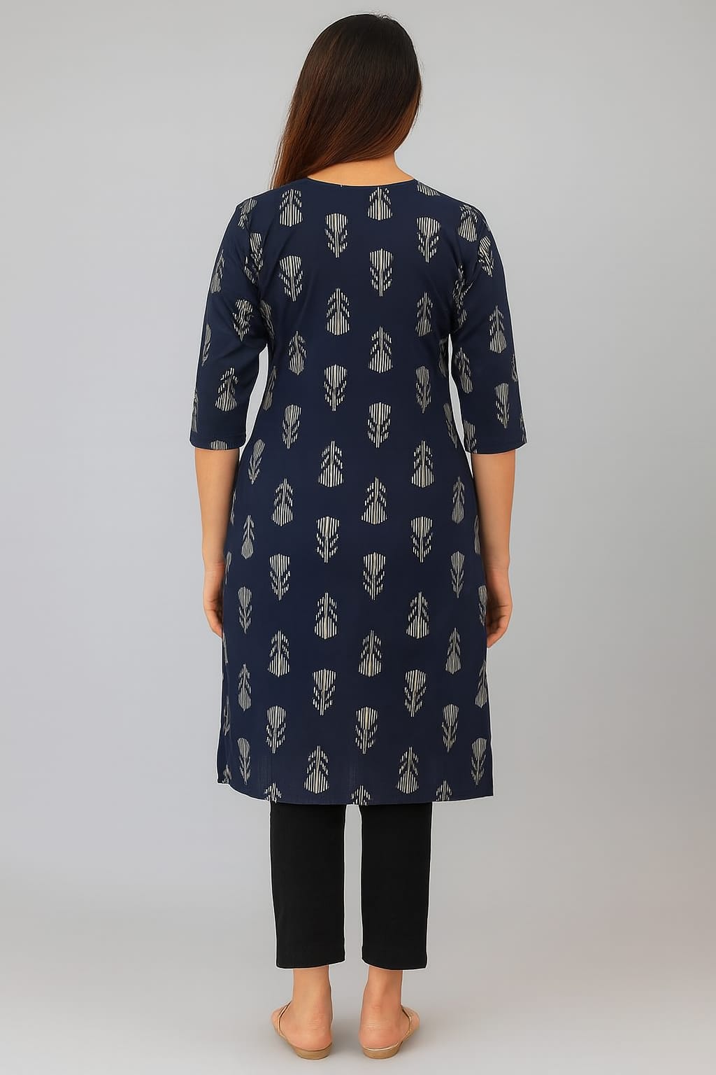 Women’s Navy Blue Rayon Printed Straight Kurti with 3/4 Sleeves – Stylish Daily & Office Wear Ethnic Top - Image 4