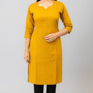 Women's Mustard Yellow Rayon Straight Kurta | Elegant 3/4 Sleeve Solid Printed Kurti for Office & Casual Wear