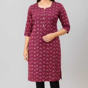 Women's Rayon Printed Straight Kurti - Maroon | 3/4 Sleeve Ethnic Tunic Top