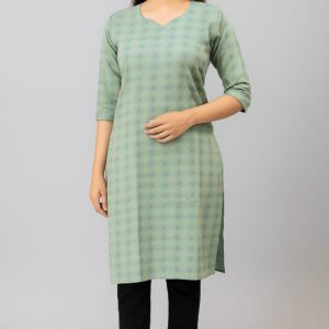 Women's Rayon Printed Straight Kurti - Light Green | Comfortable Ethnic Wear with 3/4 Sleeves