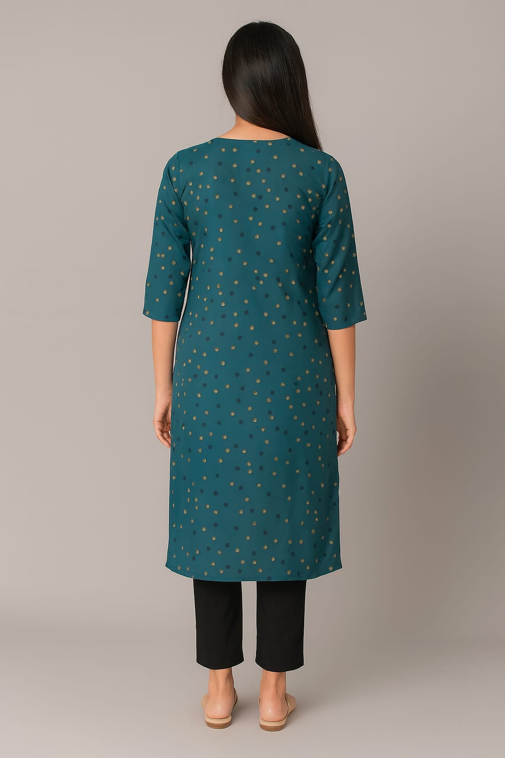 Women's Teal Green Printed Rayon Straight Kurti with 3/4 Sleeves – Casual & Office Wear - Image 5