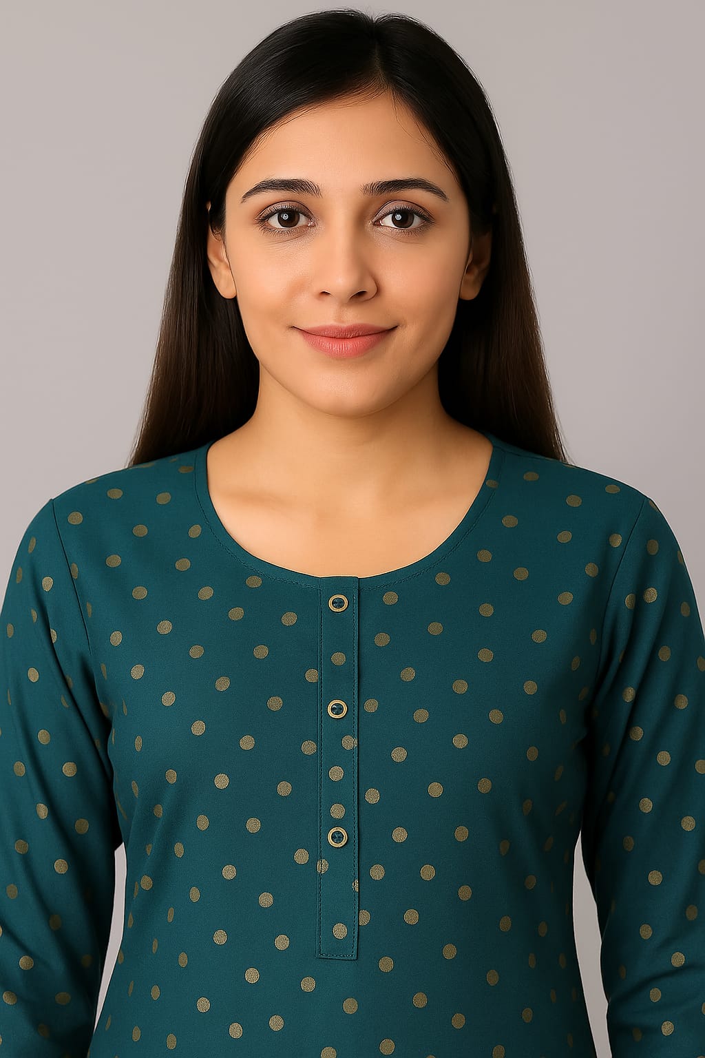 Women's Teal Green Printed Rayon Straight Kurti with 3/4 Sleeves – Casual & Office Wear - Image 4