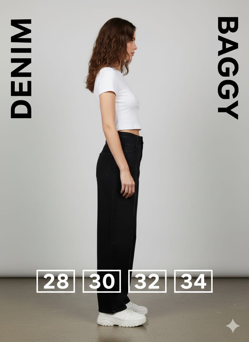 Women’s High Waist Baggy Fit Denim Jeans – Casual Loose Straight Wide Leg Pants for Everyday Wear BLACK - Image 2