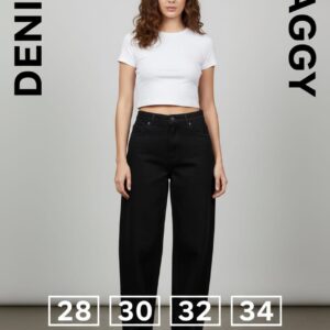 Women’s High Waist Baggy Fit Denim Jeans – Casual Loose Straight Wide Leg Pants for Everyday Wear BLACK