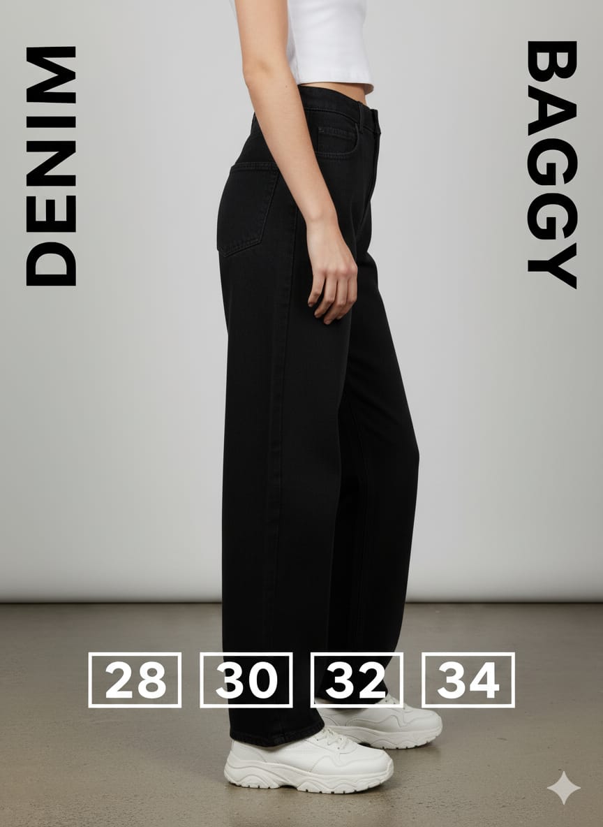 Women’s High Waist Baggy Fit Denim Jeans – Casual Loose Straight Wide Leg Pants for Everyday Wear BLACK - Image 3