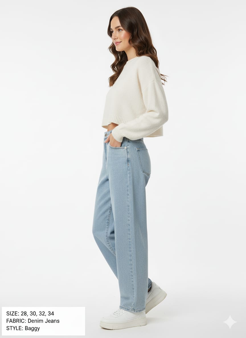 Women’s High Waist Baggy Fit Denim Jeans – Casual Loose Straight Wide Leg Pants for Everyday Wear LIGHT BLUE - Image 4
