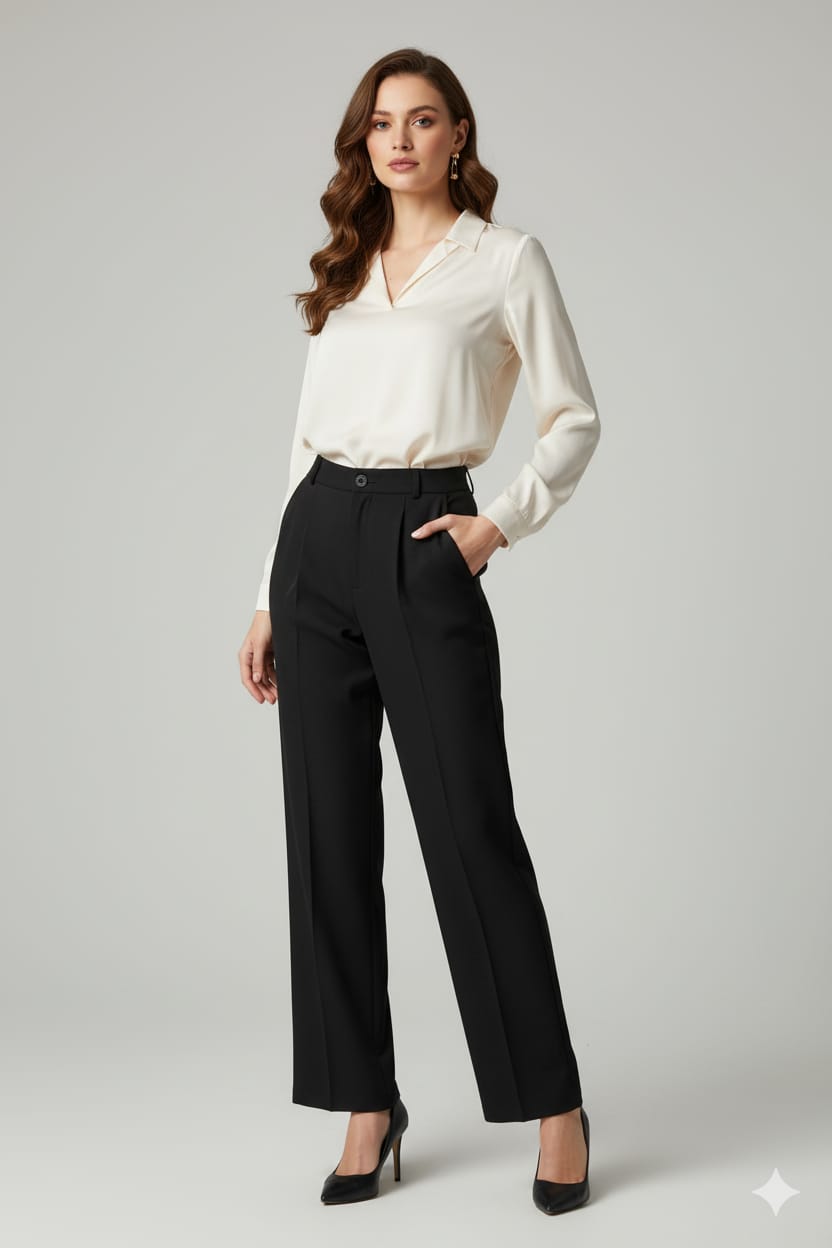 Women’s Korean Style High-Waist Wide Leg Formal Pants | Elegant Black Trousers | Premium Office & Casual Wear - Image 3