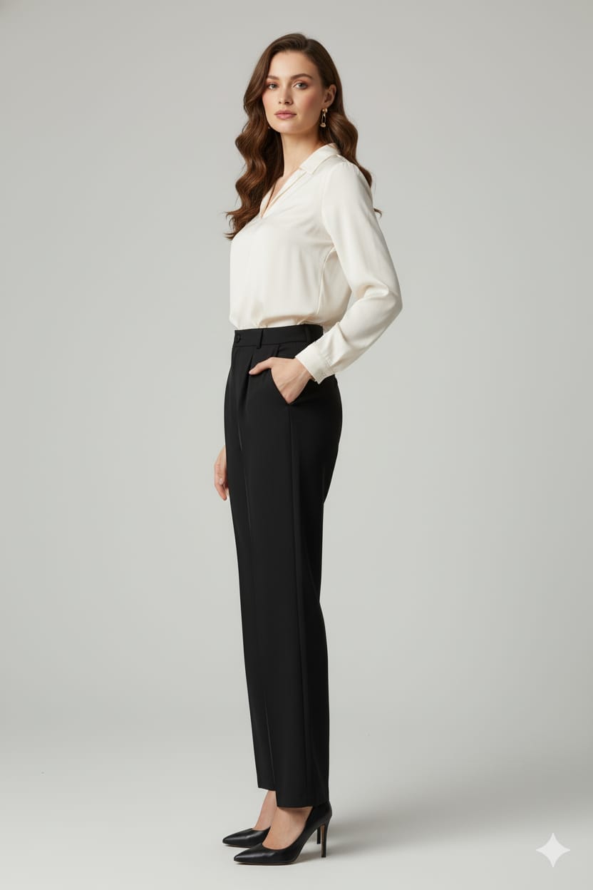 Women’s Korean Style High-Waist Wide Leg Formal Pants | Elegant Black Trousers | Premium Office & Casual Wear