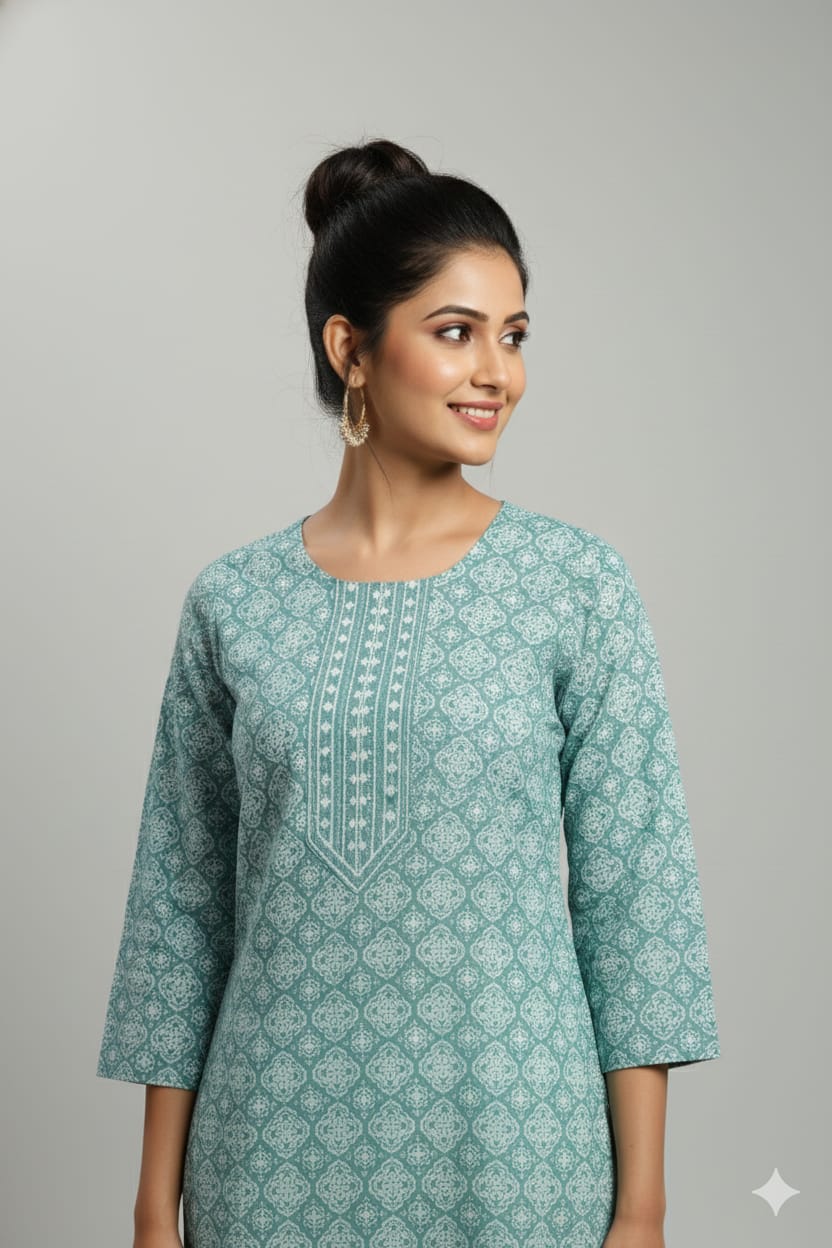 Women’s Printed Rayon Straight Kurta | Soft & Comfortable Ethnic Top with 3/4th Sleeves | Daily Wear Casual Kurti for Office & Outings - Image 2
