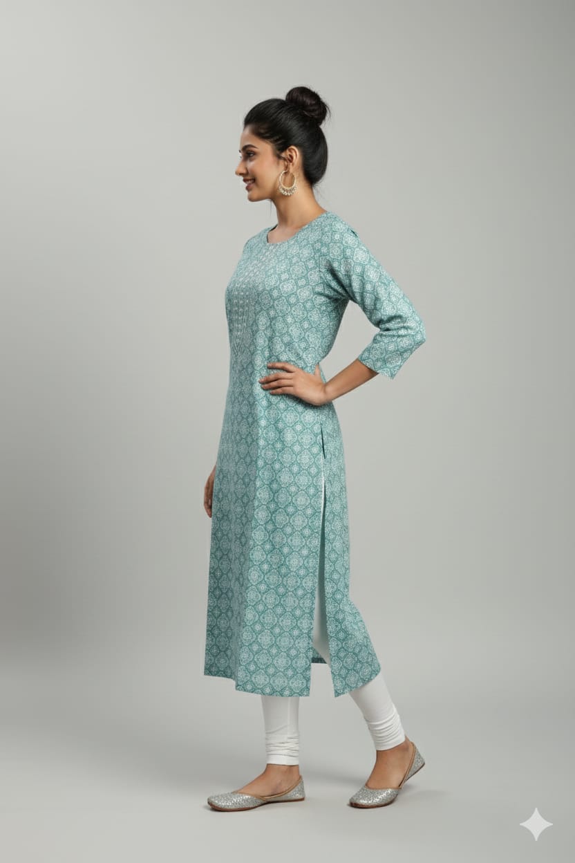 Women’s Printed Rayon Straight Kurta | Soft & Comfortable Ethnic Top with 3/4th Sleeves | Daily Wear Casual Kurti for Office & Outings - Image 4