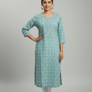 Women’s Printed Rayon Straight Kurta | Soft & Comfortable Ethnic Top with 3/4th Sleeves | Daily Wear Casual Kurti for Office & Outings