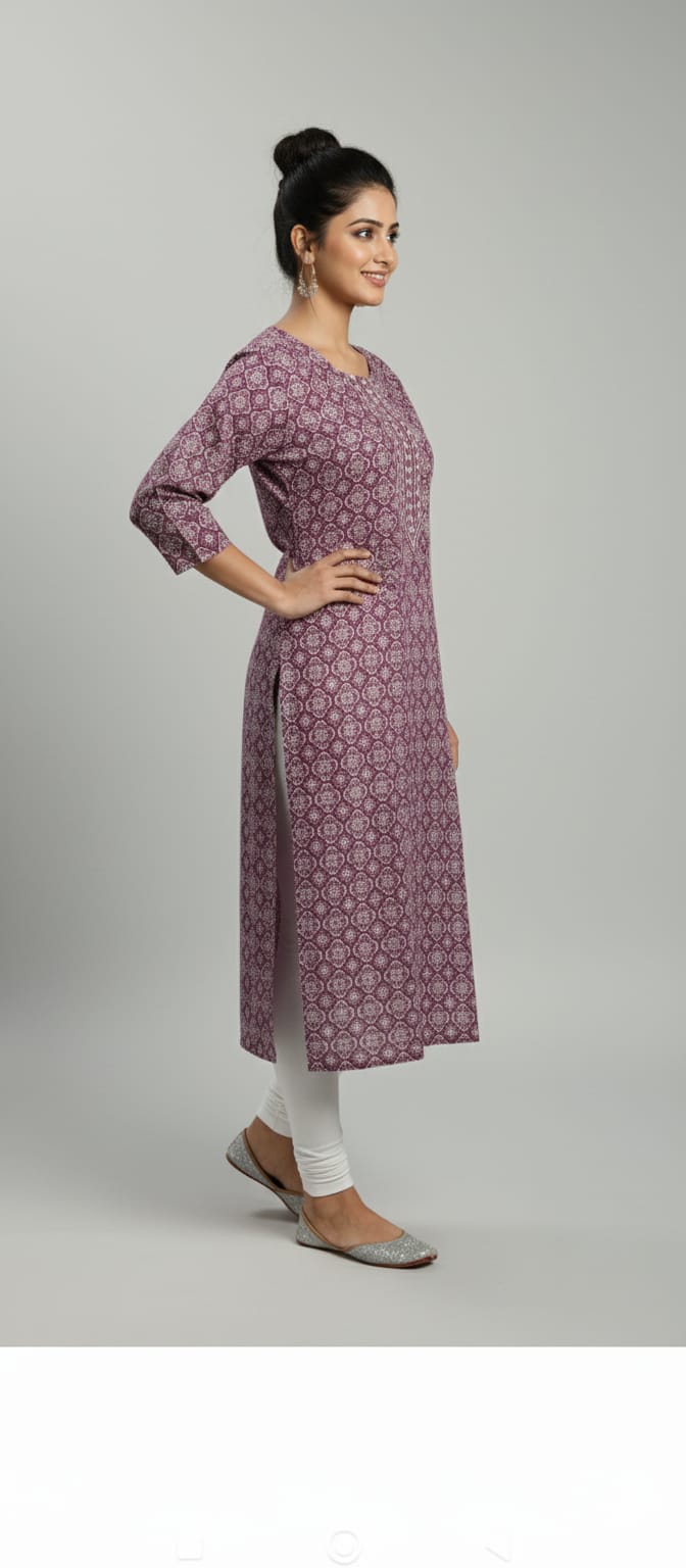 Women’s Printed Rayon Straight Kurta | Soft & Comfortable Ethnic Top with 3/4th Sleeves | Daily Wear Casual Kurti for Office & Outings - Image 4
