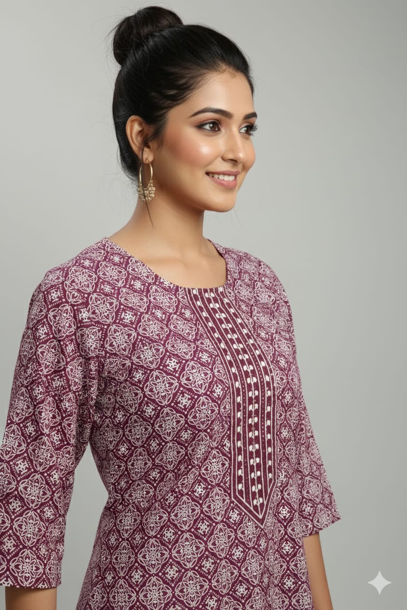 Women’s Printed Rayon Straight Kurta | Soft & Comfortable Ethnic Top with 3/4th Sleeves | Daily Wear Casual Kurti for Office & Outings - Image 3