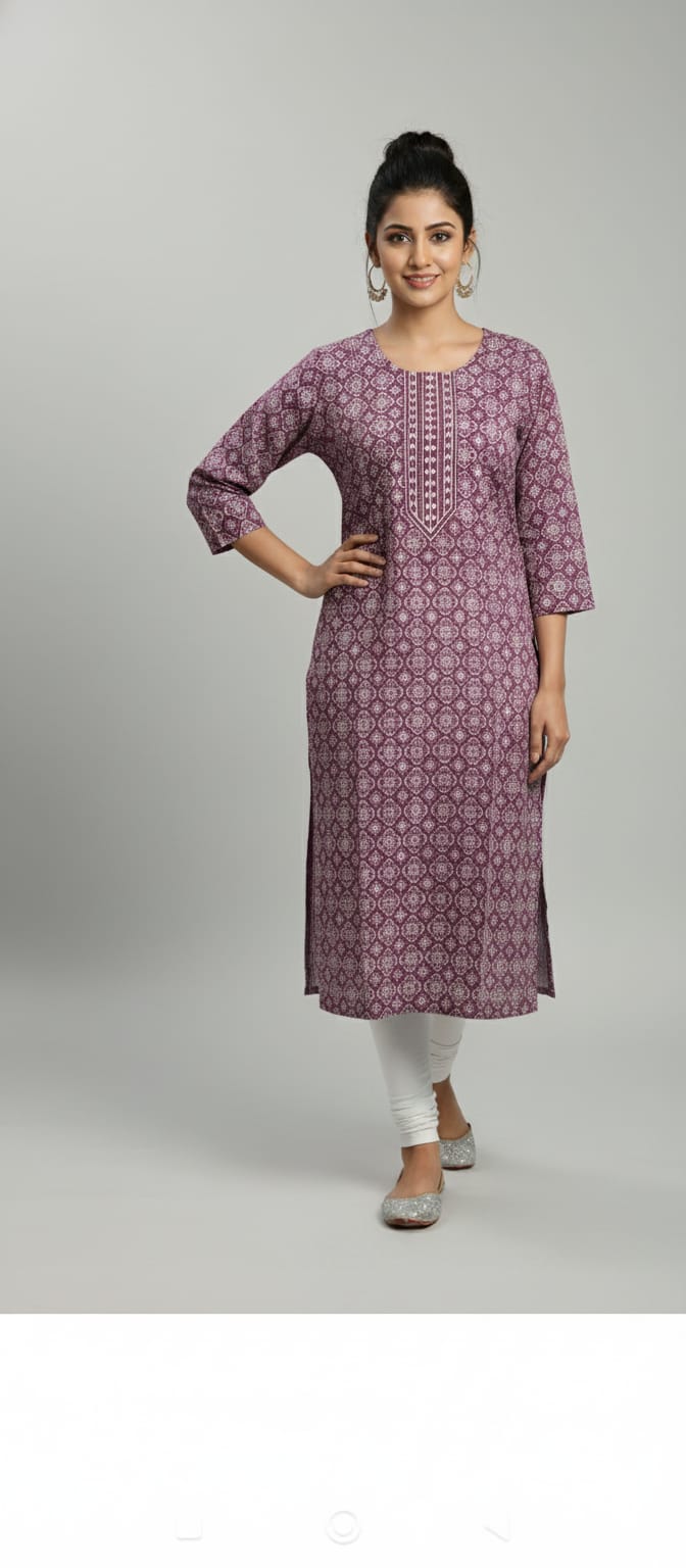 Women’s Printed Rayon Straight Kurta | Soft & Comfortable Ethnic Top with 3/4th Sleeves | Daily Wear Casual Kurti for Office & Outings