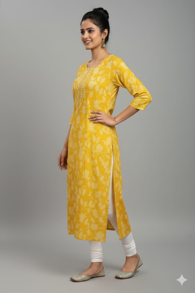 Women’s Printed Rayon Straight Kurta | Soft & Comfortable Ethnic Top with 3/4th Sleeves | Daily Wear Casual Kurti for Office & Outings - Image 5