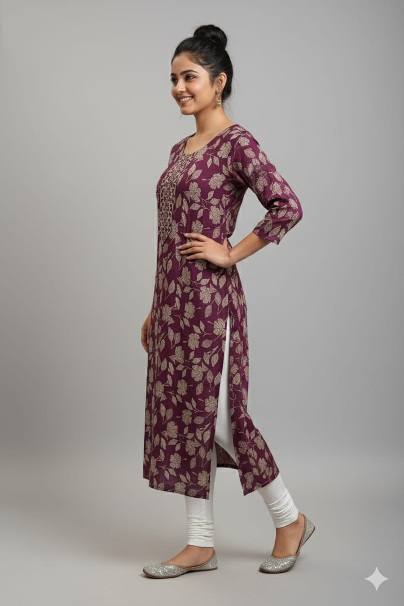 Women’s Printed Rayon Straight Kurta | Soft & Comfortable Ethnic Top with 3/4th Sleeves | Daily Wear Casual Kurti for Office & Outings - Image 3