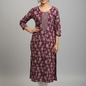 Women’s Printed Rayon Straight Kurta | Soft & Comfortable Ethnic Top with 3/4th Sleeves | Daily Wear Casual Kurti for Office & Outings