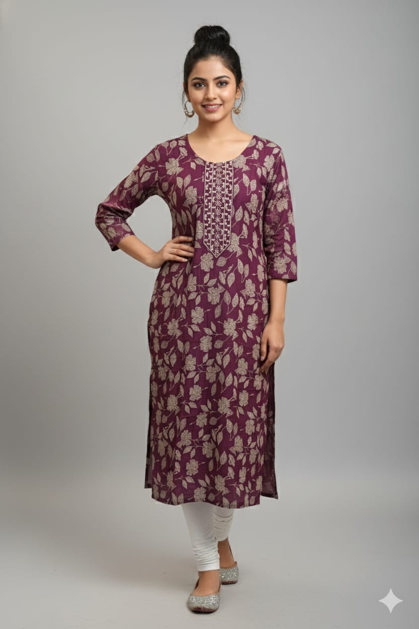 Women’s Printed Rayon Straight Kurta | Soft & Comfortable Ethnic Top with 3/4th Sleeves | Daily Wear Casual Kurti for Office & Outings