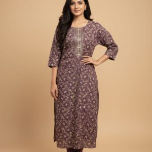 Women’s Rayon Printed Straight Kurta | Elegant Floral Design | 3/4 Sleeve Ethnic Wear for Daily & Festive Use