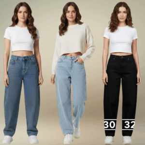 Women’s High-Waist Relaxed Fit Jeans Combo – Pack of 3 Stylish Denim Pants (Blue, Light Blue & Black)