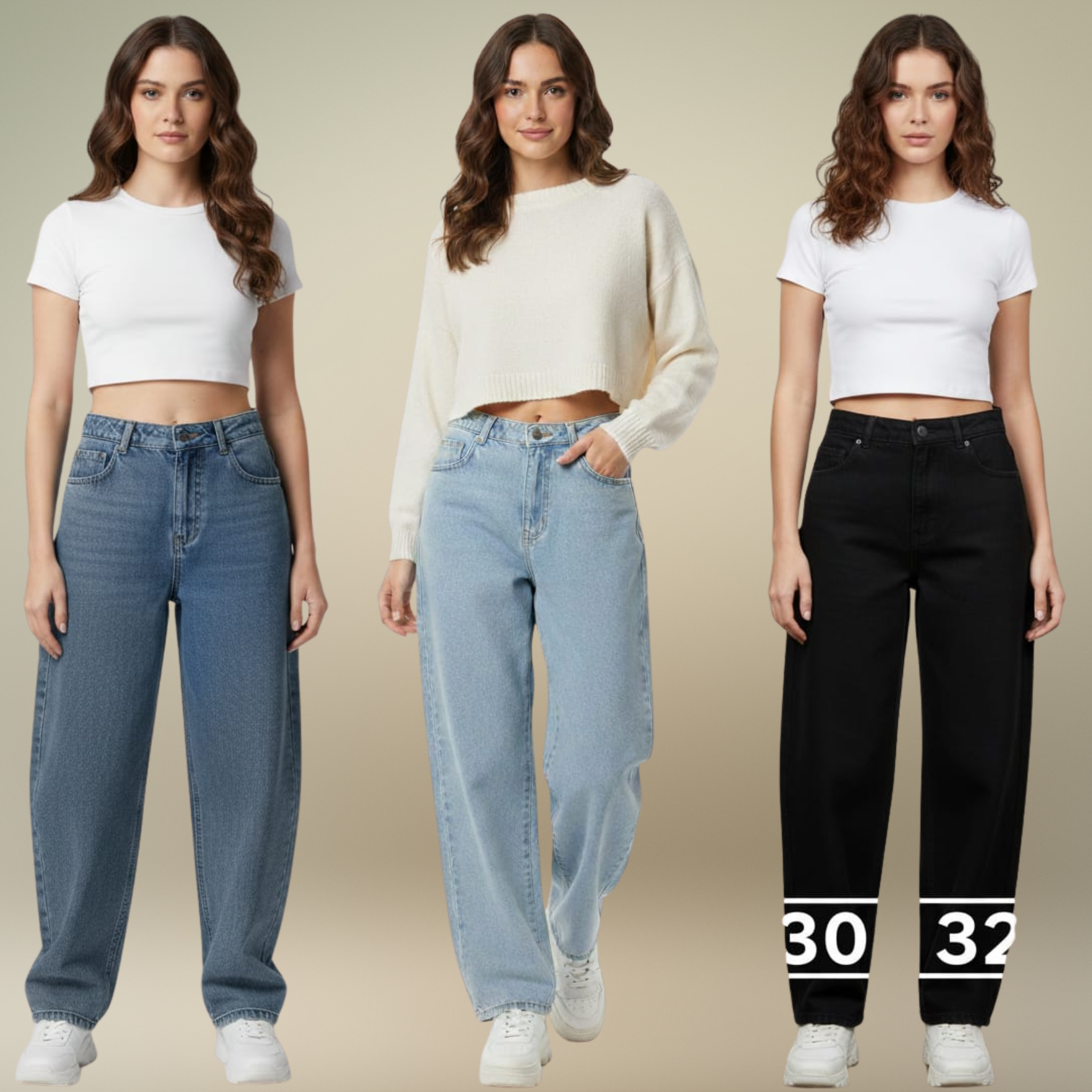 Women’s High-Waist Relaxed Fit Jeans Combo – Pack of 3 Stylish Denim Pants (Blue, Light Blue & Black)